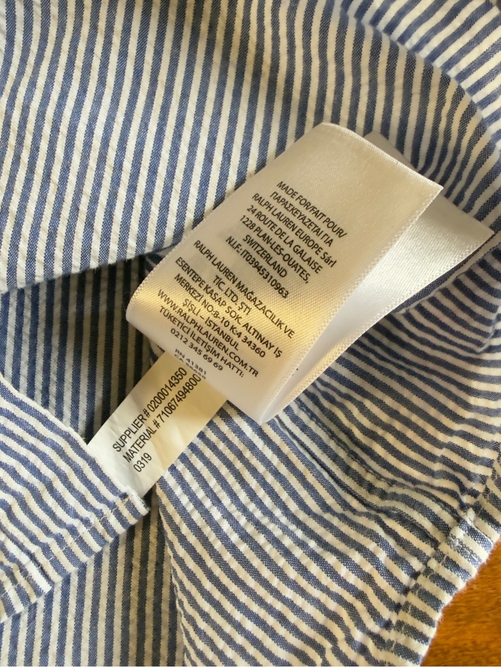 Ralph Lauren Seersucker Blue White Stripe SS Button-Down Pink Horse Shirt - L - Picture 9 of 11
